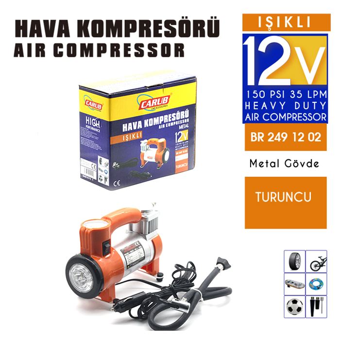 Carub Air Compressor 12V 35 Lpm 150 Psi With Light