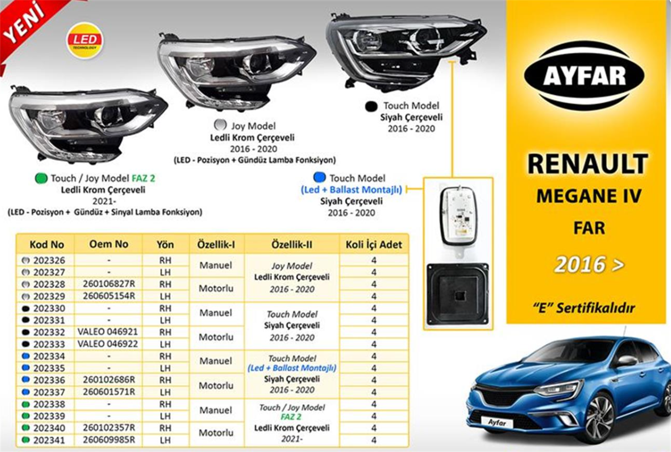 RENAULT MEGANE 4 SAĞ FAR(2016-2020)